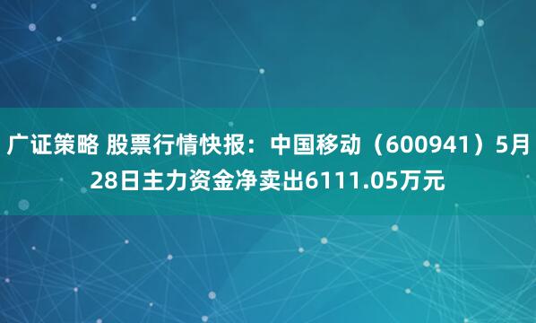 广证策略 股票行情快报：中国移动（600941）5月28日主力资金净卖出6111.05万元